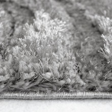 Load image into Gallery viewer, Grey Carved Striped Washable Shaggy Rug - Kasta