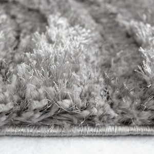 Grey Carved Striped Washable Shaggy Rug - Kasta
