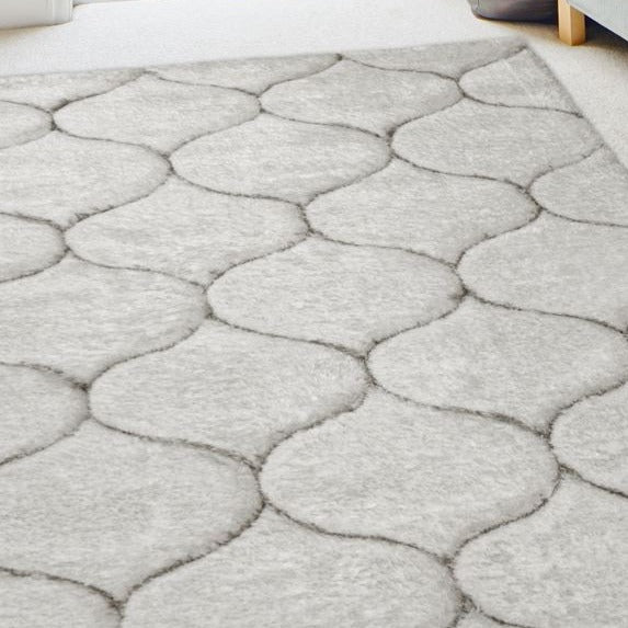 White Hand Carved Washable Shaggy Rug - Kasta