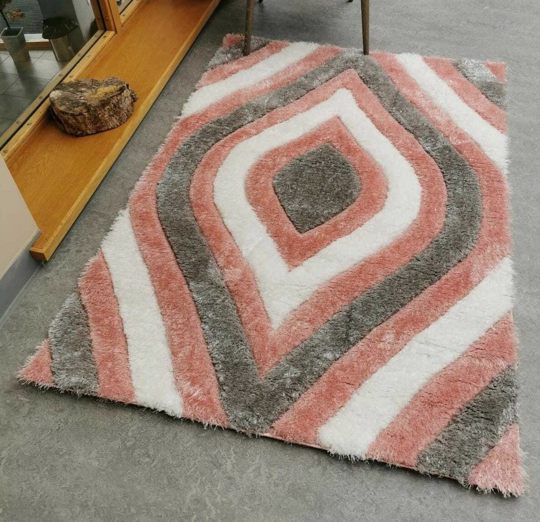 Pink and Grey Shimmering Retro Shaggy Rug - Freshno