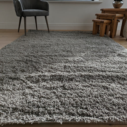 Grey Non Shed Shaggy Rug - Gallery