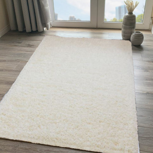 Cream Solid Shaggy Rug - Gallery