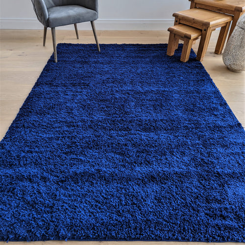 Navy Blue Deep Non Shedding Shaggy Rug - Gallery