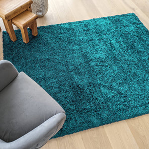 Teal Blue Modern Shaggy Rug - Gallery