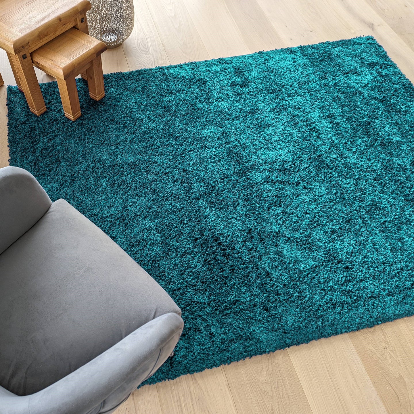 Teal Blue Modern Shaggy Rug - Gallery