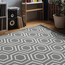 Load image into Gallery viewer, Grey Geometric Flatweave Living Room Rug - Islay