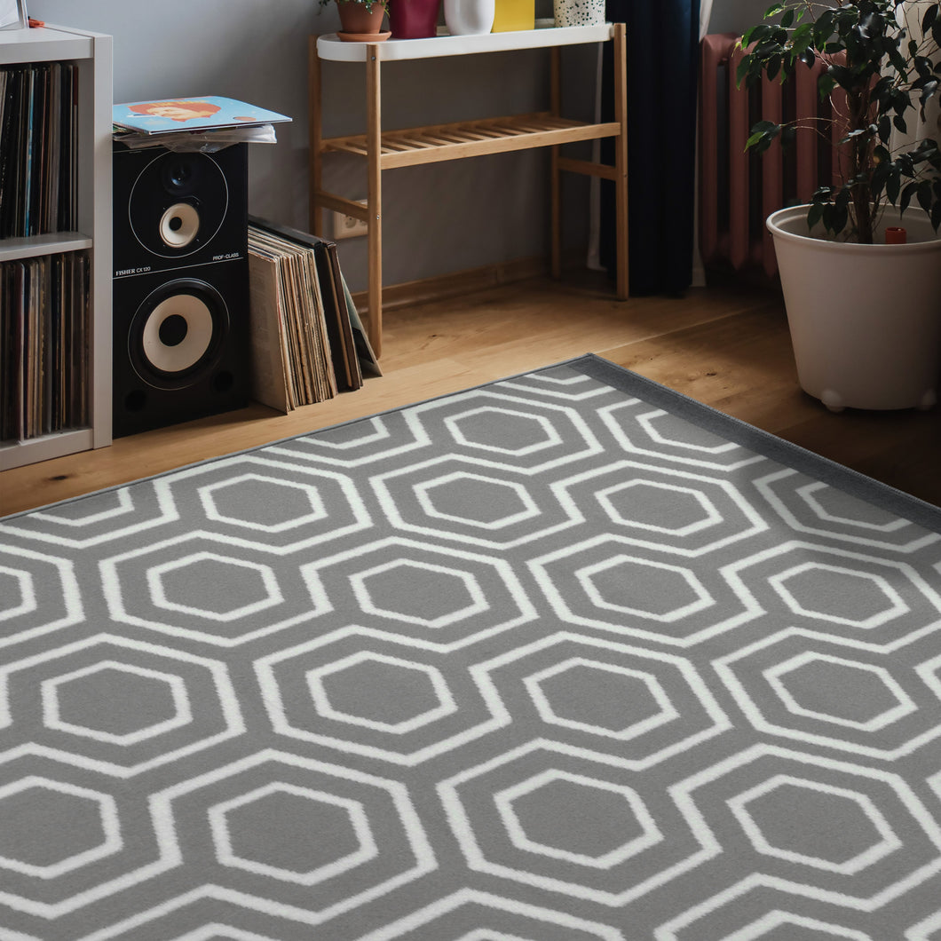 Grey Geometric Flatweave Living Room Rug - Islay