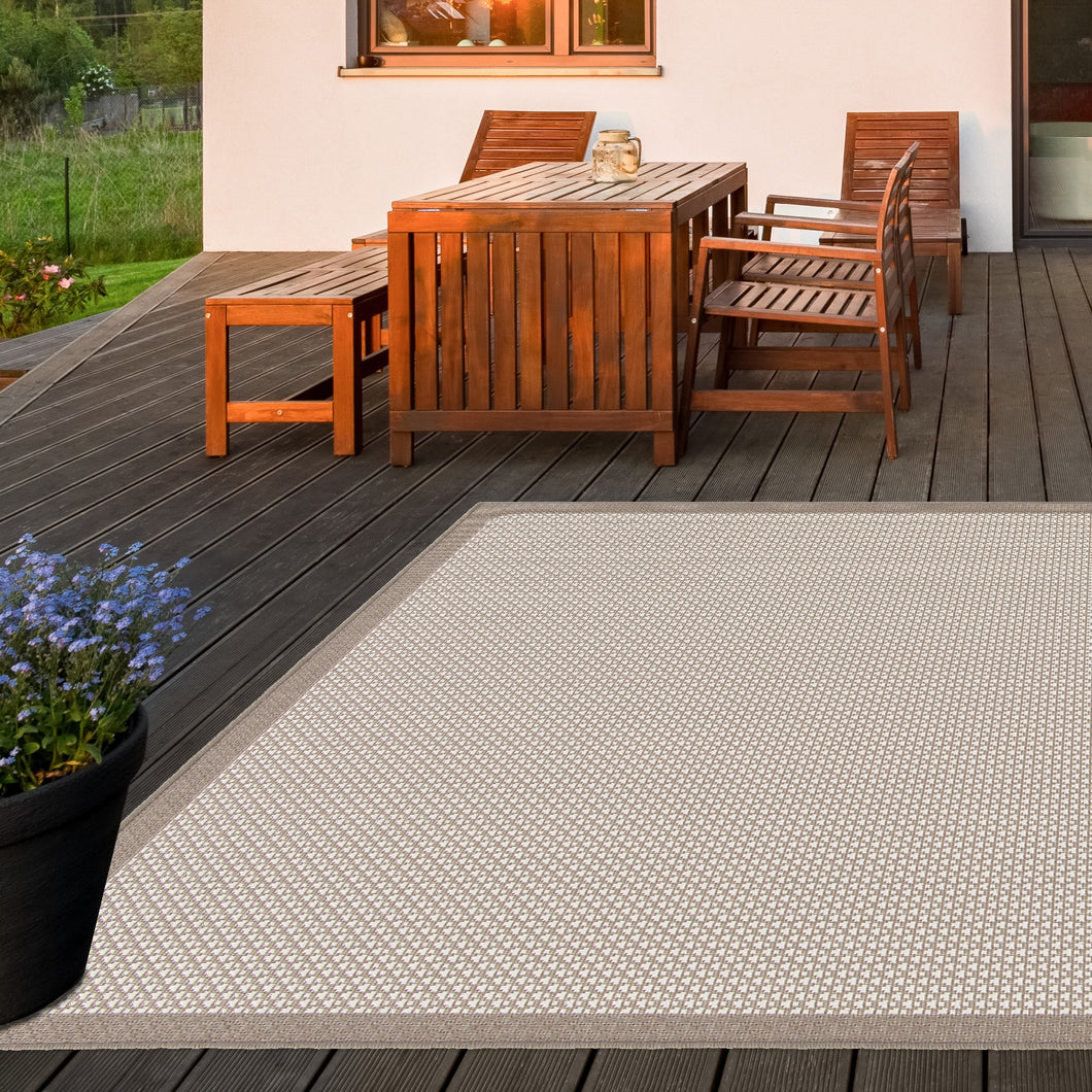 Natural Bordered Grey Indoor Outdoor Rug - Hydraflex