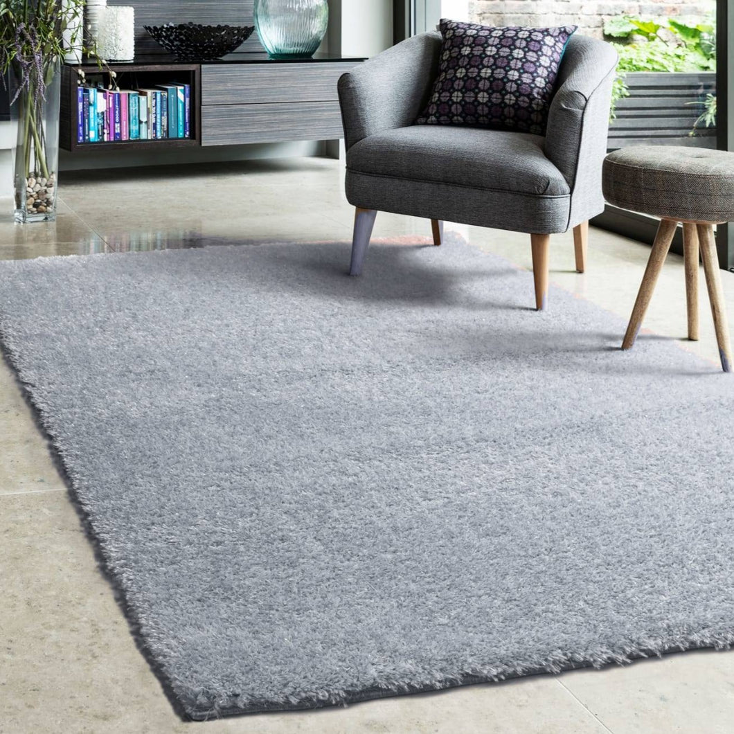 Grey Shimmering Shaggy Living Room Rug