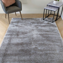 Load image into Gallery viewer, Grey Shimmering Polyester Shaggy Rug