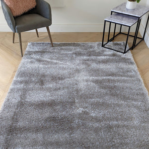 Grey Shimmering Polyester Shaggy Rug