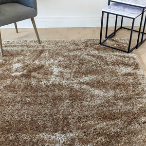 Latte Shimmering Polyester Shaggy Rug - Heavy Deco