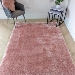 Blush Pink Shimmering Polyester Shaggy Rug - Heavy Deco