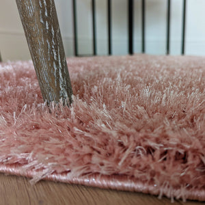 Blush Pink Shimmering Polyester Shaggy Rug - Heavy Deco