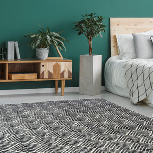 Grey Flecked Geometric Flatweave Rug - Neptune