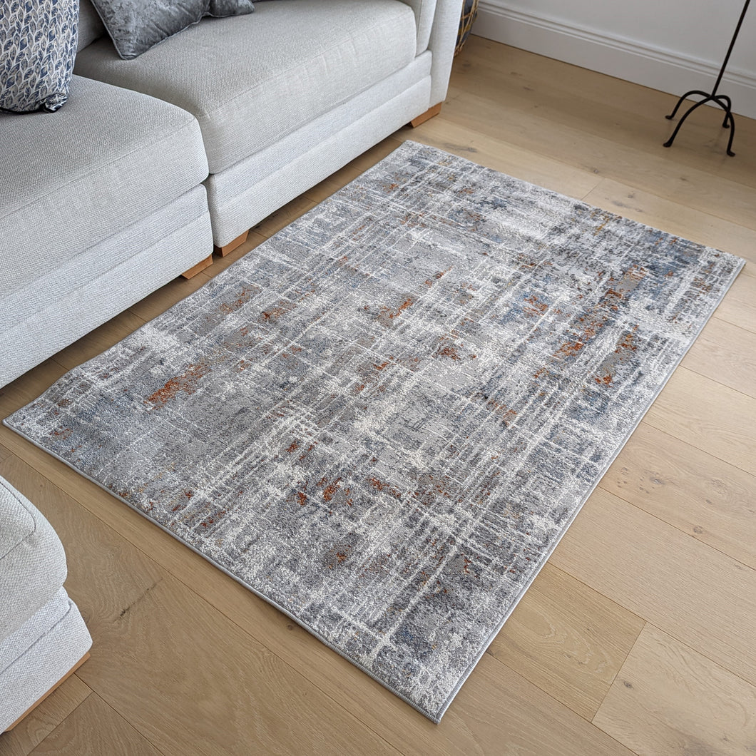 Grey and Terra Polyester Abstract Flatweave Rug - Orion