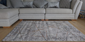 Grey and Terra Geometric Flatweave Rug - Orion