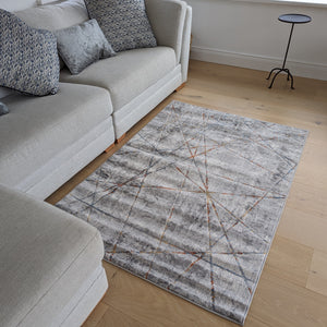 Grey and Terra Geometric Flatweave Rug - Orion