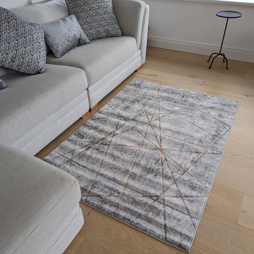 Grey and Terra Geometric Flatweave Rug - Orion