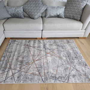 Grey and Terra Geometric Flatweave Rug - Orion