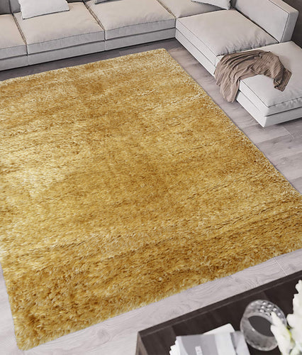 Ochre Yellow Shimmering Polyester Shaggy Rug - Dokka