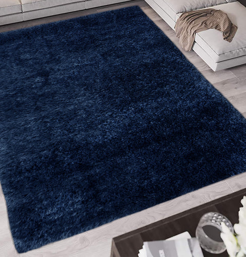 Navy Luxuriously Soft Polyester Shaggy Rug - Dokka