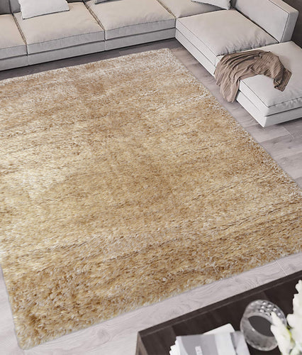 Natural Soft Shimmering Polyester Shaggy Rug - Dokka