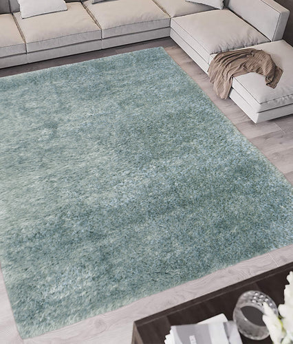 Duck Egg Blue Shimmering Polyester Shaggy Rug - Dokka