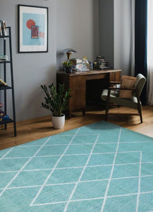 Light Blue Moroccan Trellis Flatweave Rug - Islay