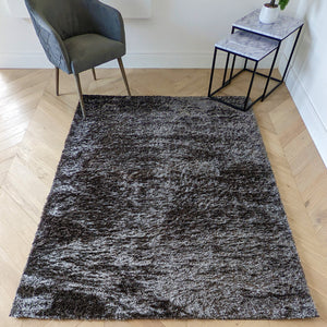 Grey Non Shed Shiney Polyester Shaggy Rugs - Lush