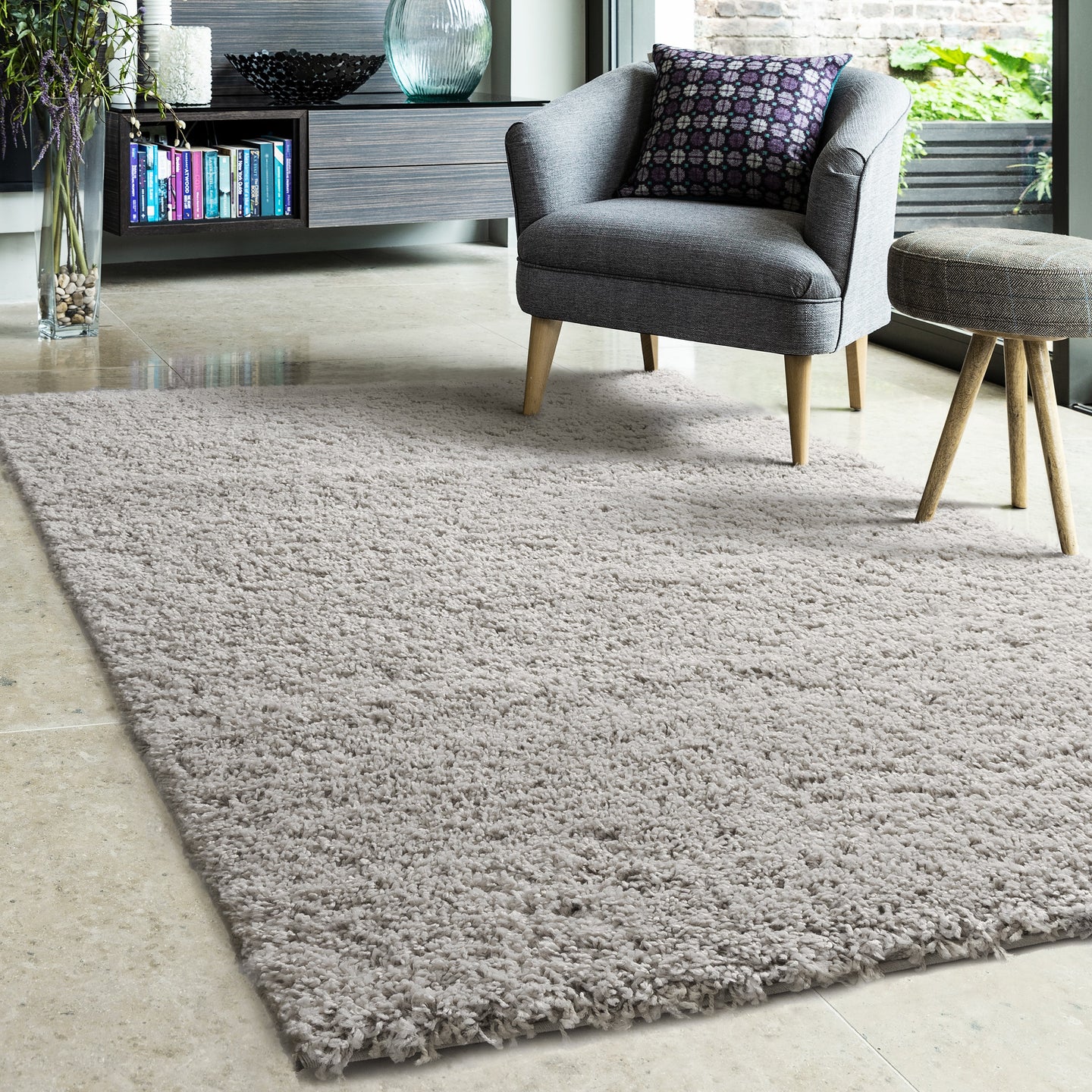 Beige Non Shedding 25mm Cosy Shaggy Rug - Aras