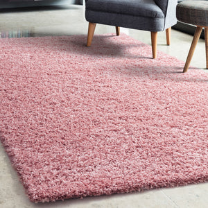 Baby Pink Non Shedding 25mm Cosy Shaggy Rug - Aras