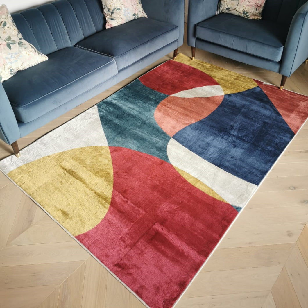 Multicoloured Retro Geometric Flatweave Area Rug - Bergen