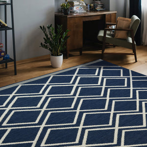 Navy Moroccan Trellis Washable Outdoor Rug - Ota