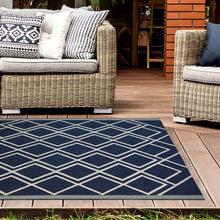 Load image into Gallery viewer, Navy Moroccan Trellis Washable Outdoor Rug - Ota