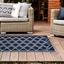 Load image into Gallery viewer, Navy Moroccan Trellis Washable Outdoor Rug - Ota