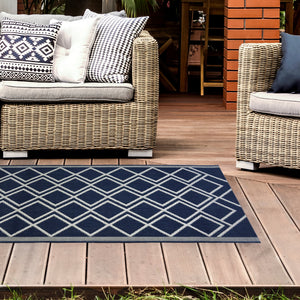 Navy Moroccan Trellis Washable Outdoor Rug - Ota