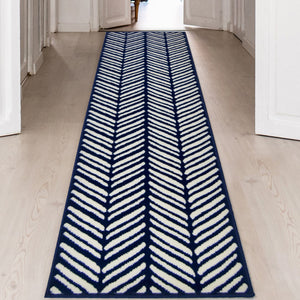 Navy Herringbone Living Room Rug - Islay