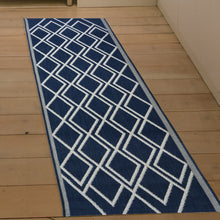 Load image into Gallery viewer, Navy Moroccan Trellis Washable Outdoor Rug - Ota