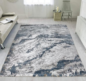Navy Blue Abstract Living Room Rug - Tuscana