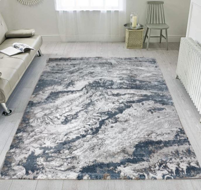 Navy Blue Abstract Living Room Rug - Tuscana