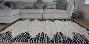 Ivory and Black Tribal Berber Shaggy Rugs - Nivalli