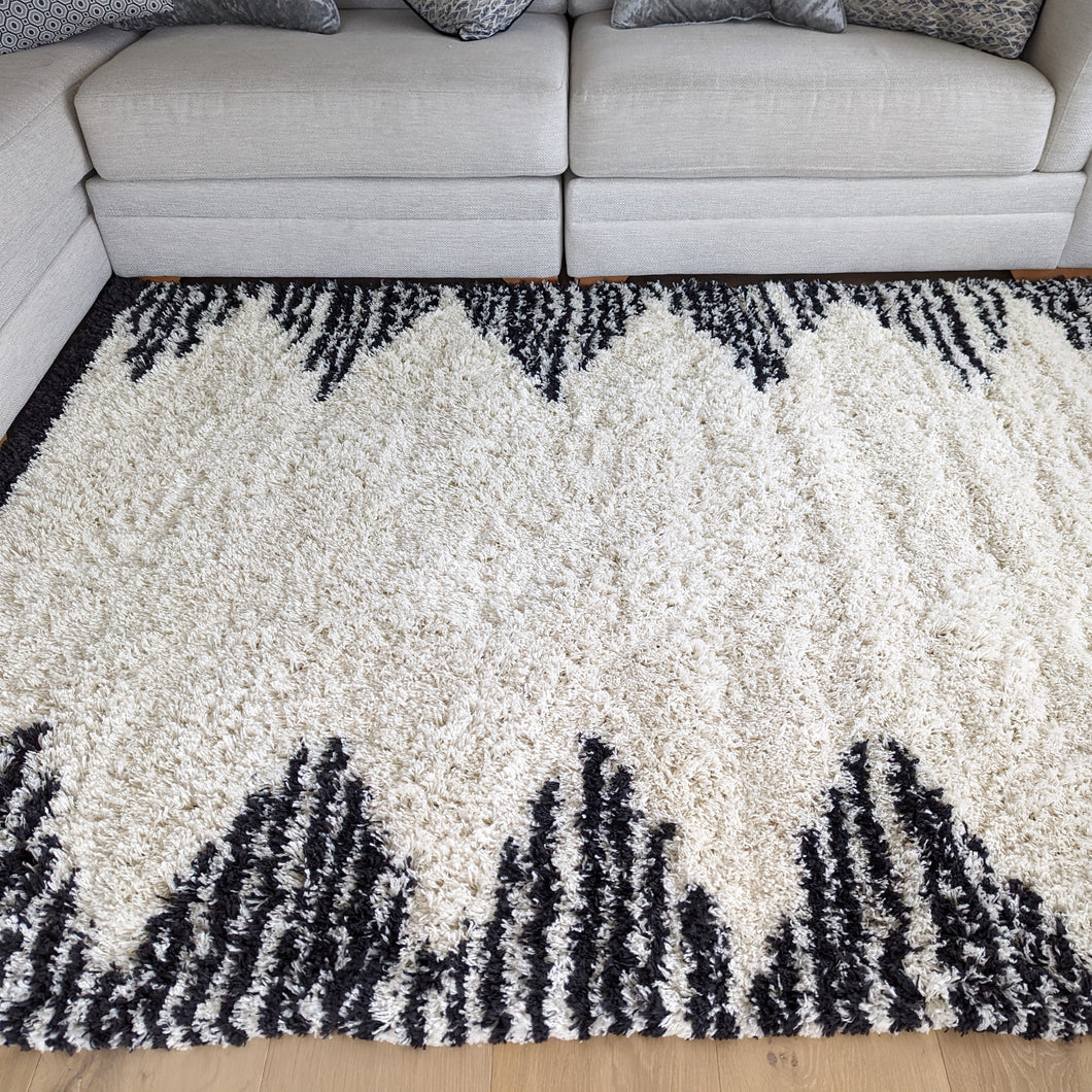 Ivory and Black Tribal Berber Shaggy Rugs - Nivalli