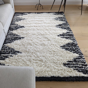 Ivory and Black Tribal Berber Shaggy Rugs - Nivalli