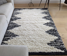 Load image into Gallery viewer, Ivory and Black Tribal Berber Shaggy Rugs - Nivalli