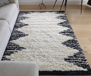 Ivory and Black Tribal Berber Shaggy Rugs - Nivalli