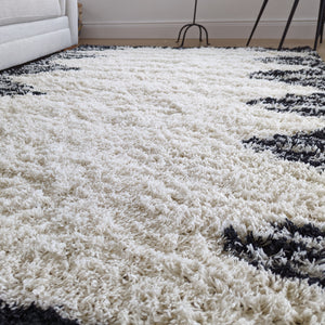 Ivory and Black Tribal Berber Shaggy Rugs - Nivalli