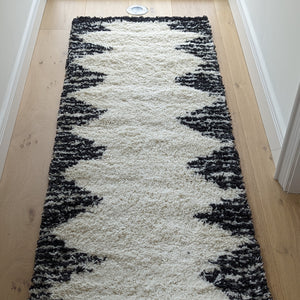 Ivory and Black Tribal Berber Shaggy Rugs - Nivalli