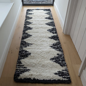 Ivory and Black Tribal Berber Shaggy Rugs - Nivalli