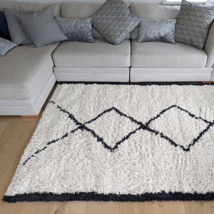 Long Ivory Scandi Hallway Shaggy Runner Rug - Nivalli